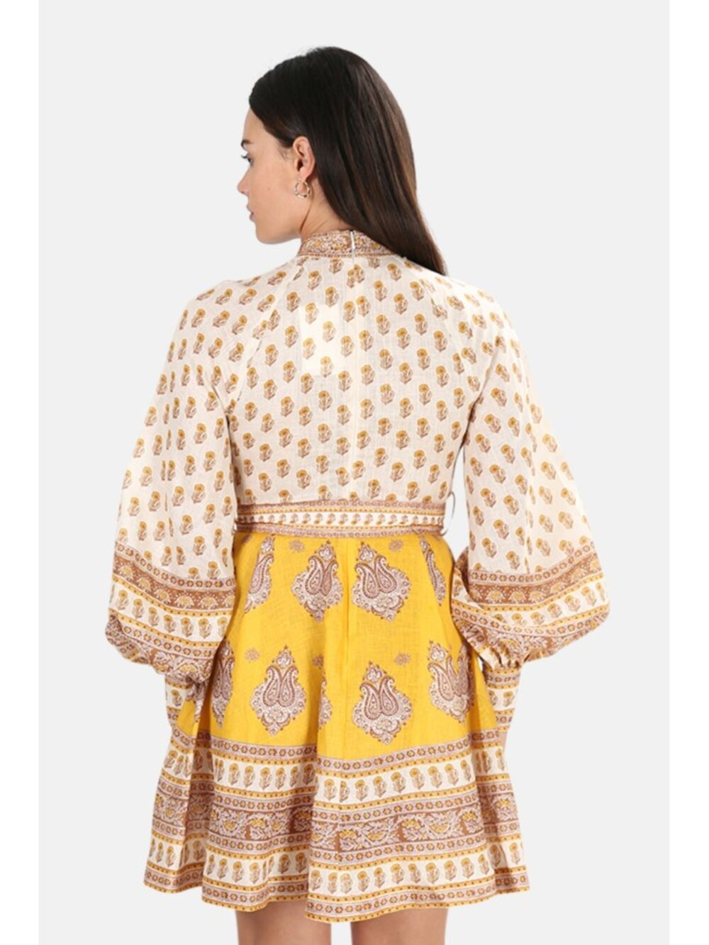 Zimmermann Bonita Buttoned Linen Mini Dress Mustard Paisley XS - Picture 5 of 13